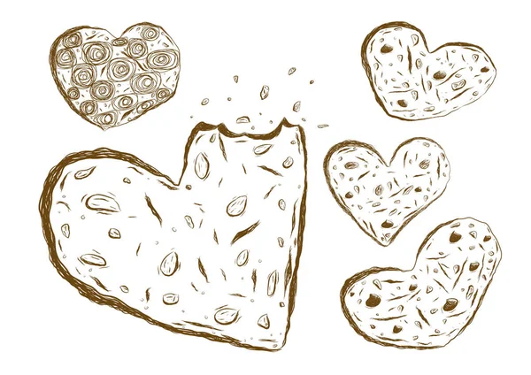 Cookies hart vorm schets geïsoleerd op een witte achtergrond vectorillustratie — Stockvector