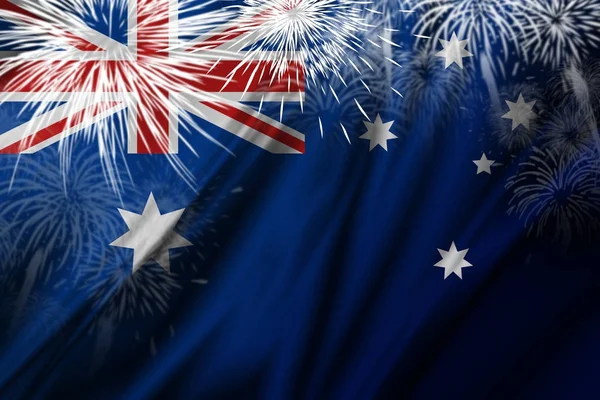 Australië vlag met vuurwerk achtergrond afbeelding — Stockfoto