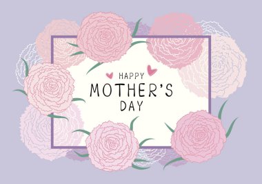 Mutlu anneler günü tasarım pembe karanfil çiçek illüstrasyon vektör