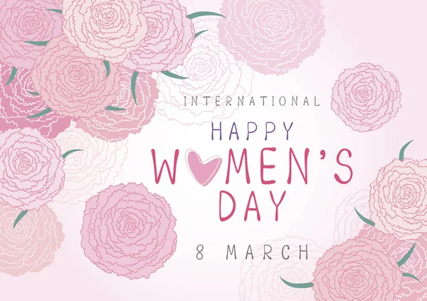 Mutlu 8 Mart uluslararası kadın gün tasarımı pembe karanfil çiçek vektör çizim — Stok Vektör