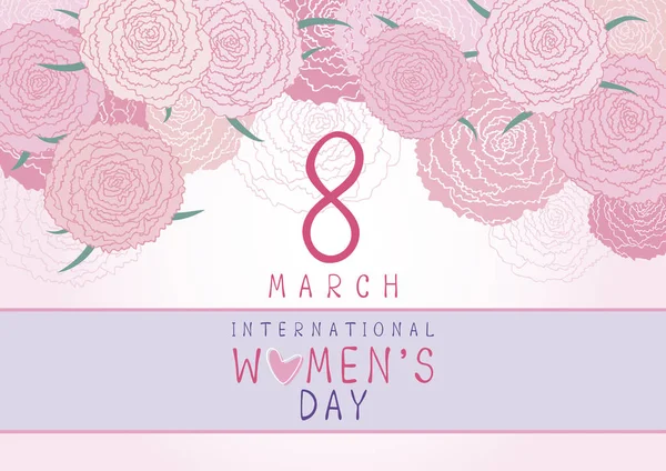 8 Mart uluslararası kadın gün tasarımı pembe karanfil çiçek vektör çizim — Stok Vektör