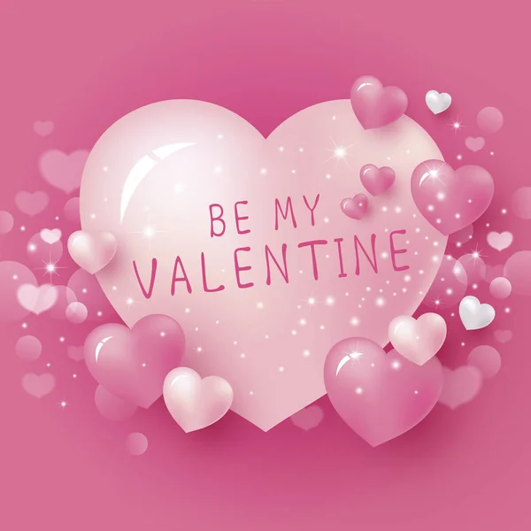 Будь моим валентинным дизайном векторной иллюстрации на фоне розового сердца — стоковый вектор