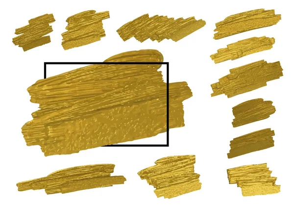 Gold Pinsel schüren Textur auf weißem Hintergrund mit schwarzer Linie Rahmen Vektor Illustration — Stockvektor