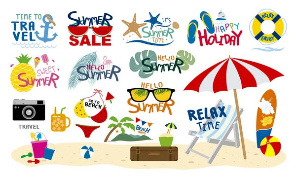 Summer beach travel tropical and holiday design on white background vector illustration — Stock Vector