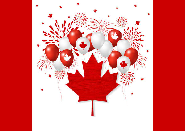 Canada day design of flag and balloon with firework vector illustration