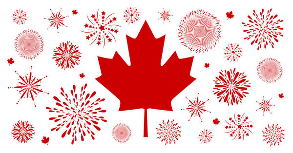 Canada day background design of flag and firework on white backg