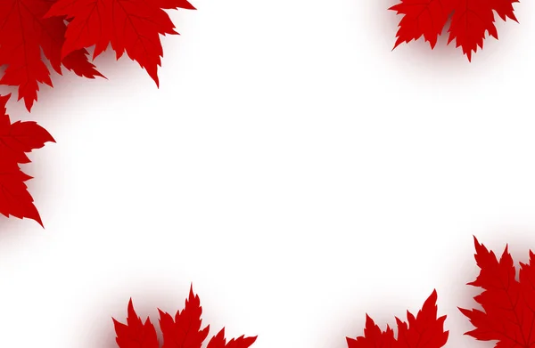 Projeto do fundo do dia de Canadá de folhas vermelhas do bordo isoladas no fundo branco com ilustração do vector do espaço da cópia —  Vetores de Stock