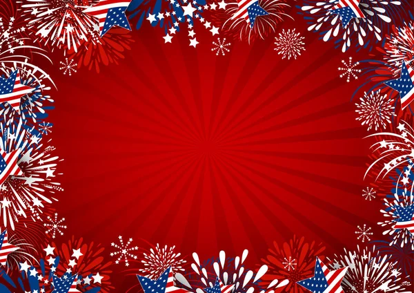 EUA design de fundo de estrela e fogos de artifício em fundo vermelho ilustração vetorial —  Vetores de Stock