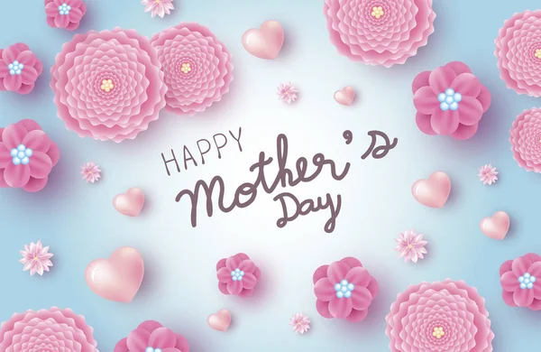 Muttertag Banner Design von rosa Blumen mit Herz Vektor Illustration — Stockvektor