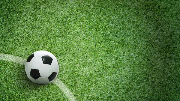 Fotbalový míč na zelené trávě stadionu s kopií prostor — Stock fotografie