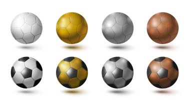 Beyaz arka plan altın gümüş bakır renkli vektör illüstrasyon izole futbol topu