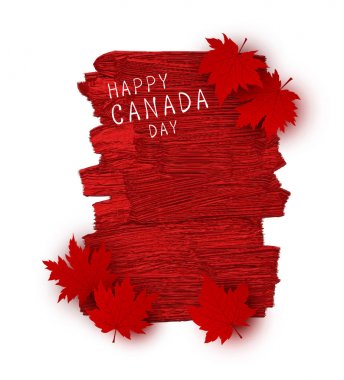 Kanada gün tasarımı kırmızı akçaağaç yaprakları ve fırça dokusu üzerinde beyaz arka plan vektör çizim stoke