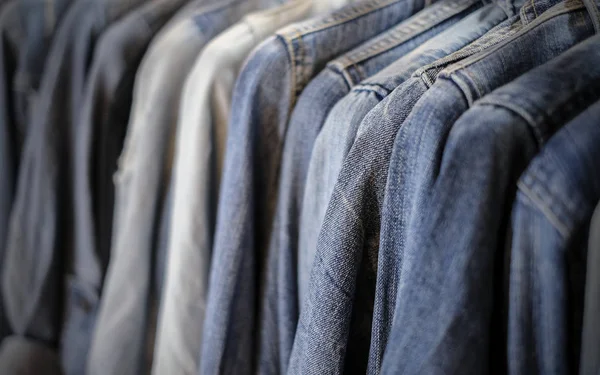 Blue jeans shirt in shop — Stock Photo, Image