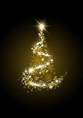 Siyah arkaplan vektör illüstrasyonunda altın lüks noel ağacı