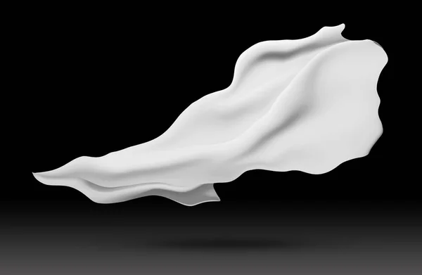 Bílá tkanina látka létání vítr izolované na černém pozadí s výstřižkem cesta 3d vykreslení — Stock fotografie