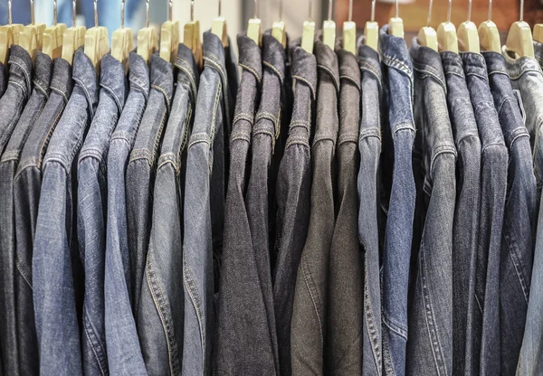 Blue jeans shirt in shop — Stock Photo, Image