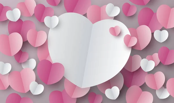Valentines day background design of paper hearts with copy space vector illustration — 스톡 벡터
