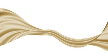 Soyut altın rengi uçan kumaş, kopyalama alanı olan beyaz arkaplanda izole edildi