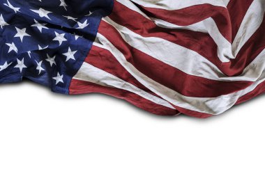 Amerika Birleşik Devletleri bayrağı beyaz zemin üzerinde izole edilmiş Kopya alanı olan Usa bayrağı