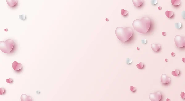 Valentijnsdag banner ontwerp van harten op roze achtergrond met kopieerruimte vector illustratie — Stockvector