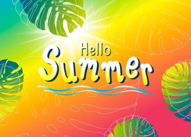 Canavar tropikal yaprak illüstrasyonunun yaz pankartı tasarımı