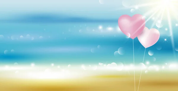 基于Bokeh光矢量图解的海滨心气球夏季背景设计 — 图库矢量图片