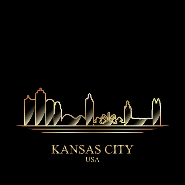 堪萨斯城在黑色背景上的金剪影 — 图库矢量图片