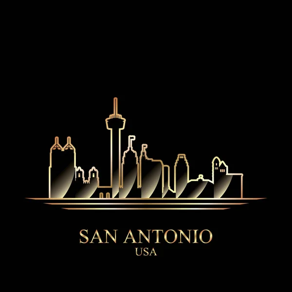 Silhouette dorée de San Antonio sur fond noir — Image vectorielle