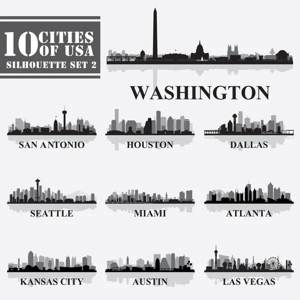 Silhouettes Villes des USA Set 2 en niveaux de gris — Image vectorielle