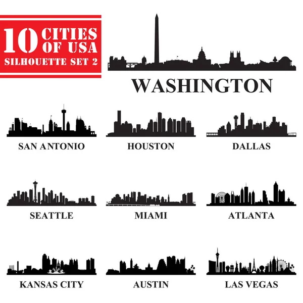 Silhouettes Cities of USA Set 2 — Stock Vector