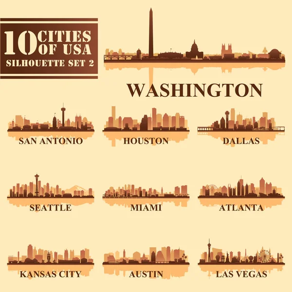 Silhouettes Cities of USA Set 2 — Stock Vector