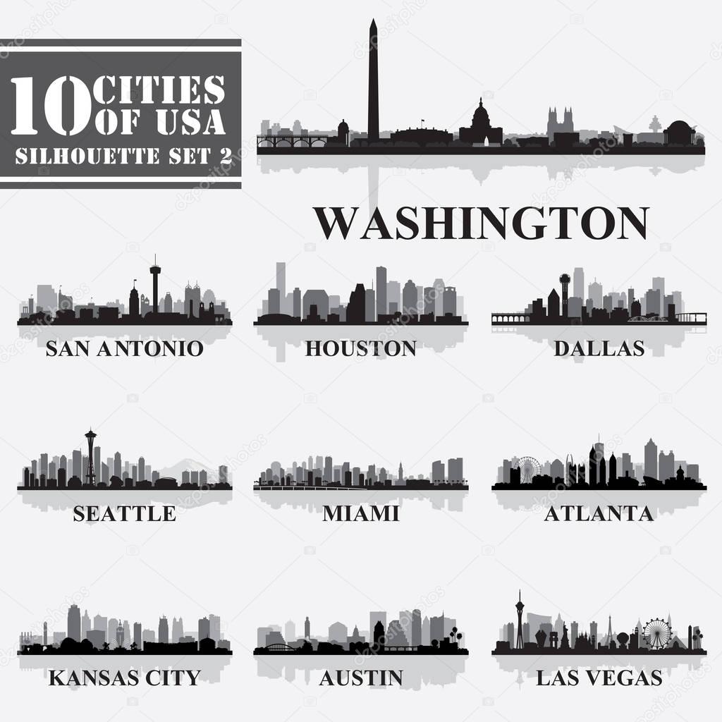 Silhouettes Cities of USA Set 2 in grayscale