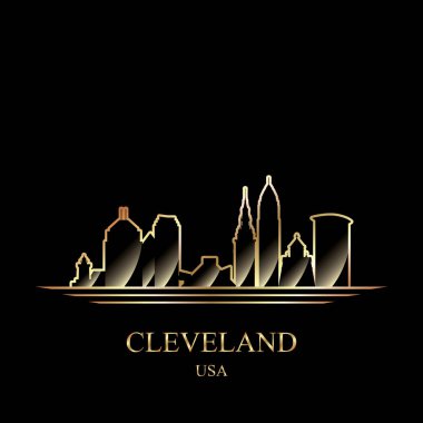 Cleveland'ın altın siluet siyah arka plan üzerine