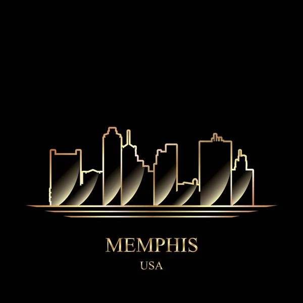 Goldsilhouette von Memphis auf schwarzem Hintergrund — Stockvektor