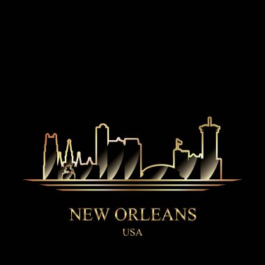 New Orleans altın siluet siyah arka plan üzerine