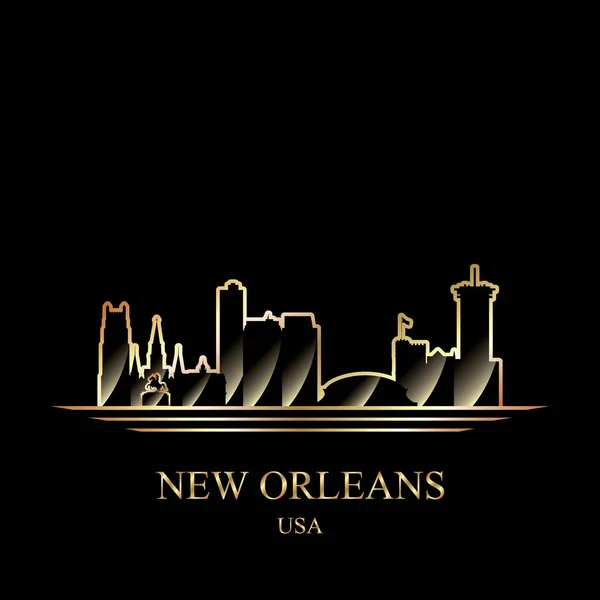 Gouden silhouet van New Orleans op zwarte achtergrond — Stockvector