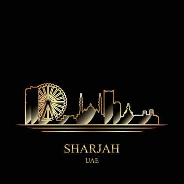 Sharjah altın siluet siyah arka plan üzerine