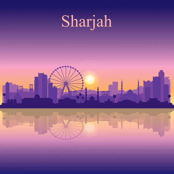 Sharjah Silhouette auf dem Hintergrund des Sonnenuntergangs — Stockvektor