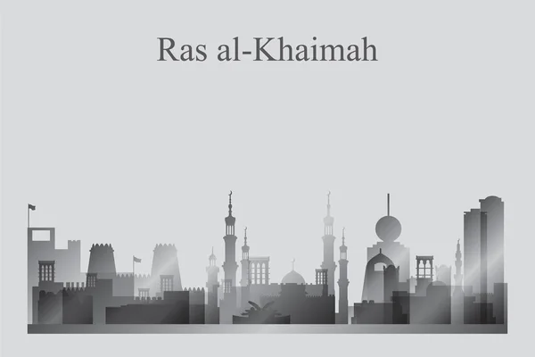 在灰度 Ras al-哈伊马角城市天际线剪影 — 图库矢量图片