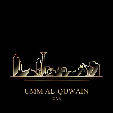 Gold silhouette of Umm al-Quwain on black background clipart