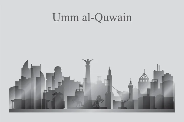 Umm al-Quwain městské panorama silueta ve stupních šedé — Stockový vektor