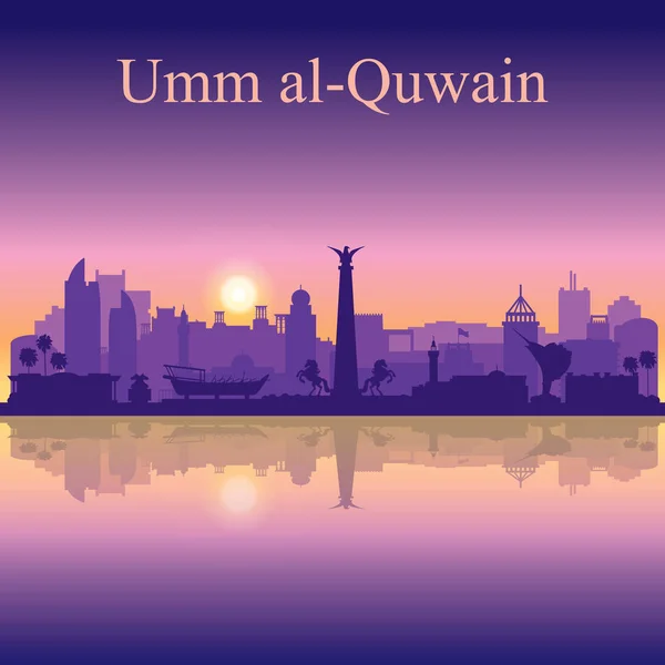 Umm al-quwain Silhouette auf dem Hintergrund des Sonnenuntergangs — Stockvektor