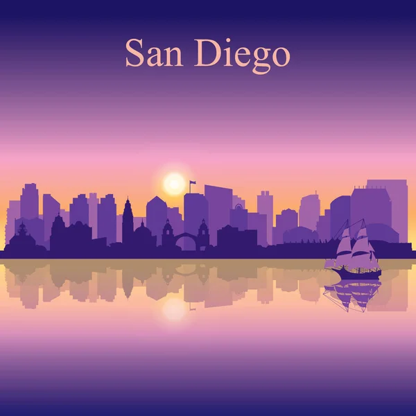 夕日を背景に、サンディエゴのシルエット — ストックベクタ