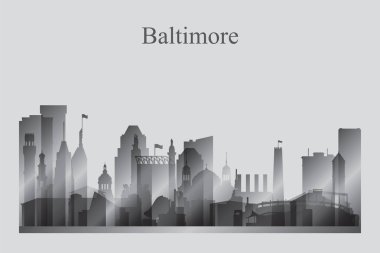 Baltimore şehir manzarası siluet gri tonlamalı