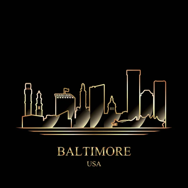 Goldsilhouette von Baltimore auf schwarzem Hintergrund — Stockvektor