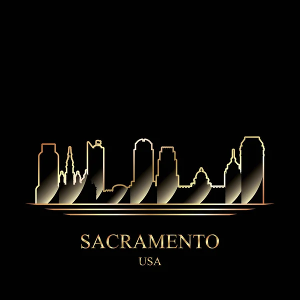 Gold silhouette of Sacramento on black background — Stock Vector