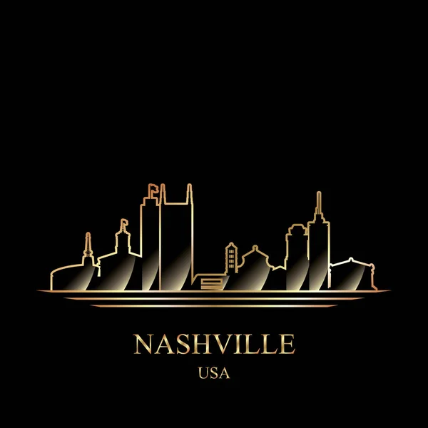 Gouden silhouet van Nashville op zwarte achtergrond — Stockvector