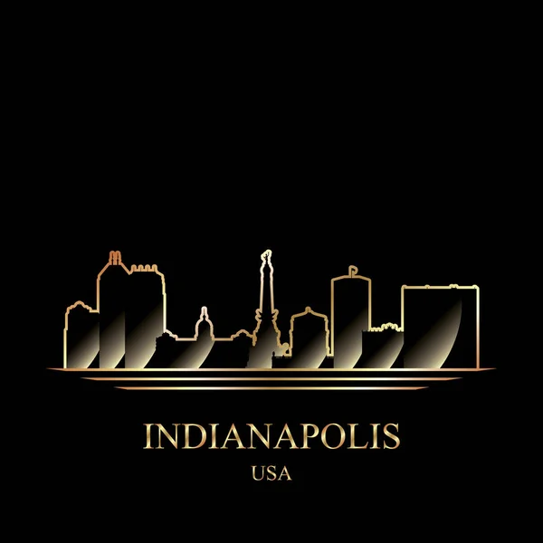 Gouden silhouet van Indianapolis op zwarte achtergrond — Stockvector