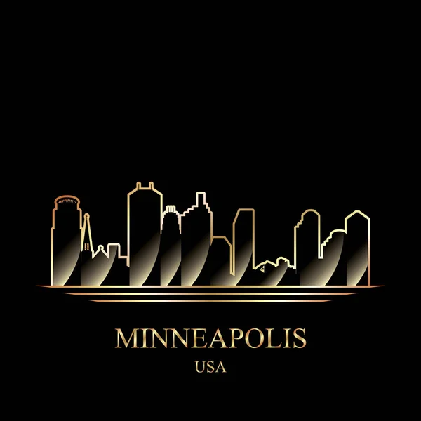 Goldsilhouette von Minneapolis auf schwarzem Hintergrund — Stockvektor