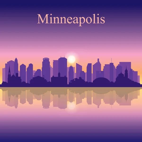 Silueta města Minneapolis na slunce pozadí — Stockový vektor